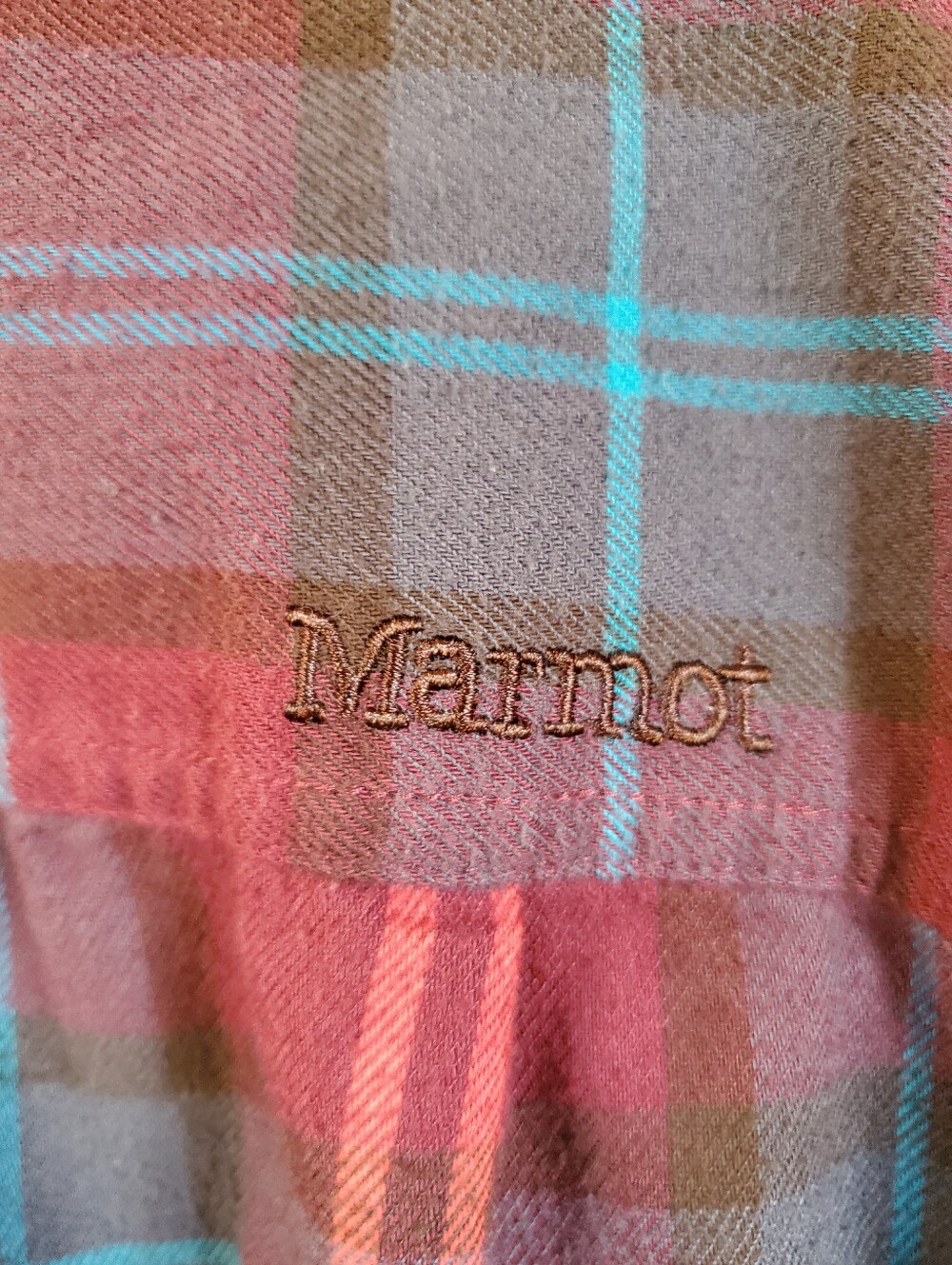 Marmot Anderson Plaid Flannel Shirt Burgundy Teal CoolMax Button Up - Picture 5 of 10